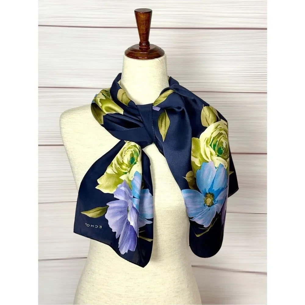 Echo Silk Satin Blue Scarf Rectangle 11,5x52